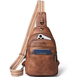 7L Sling Bag For Women Men Crossbody Shoulder Tote Blet Bags Backpack Fanny Pack Travel Purse Faux Leather (Brown)