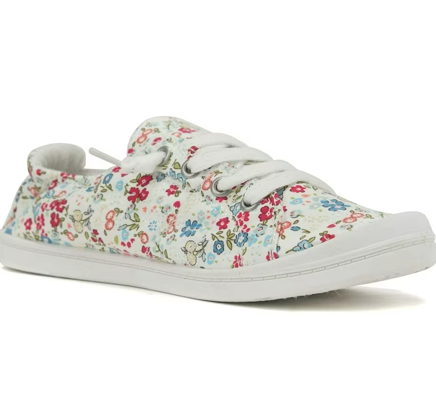 Soda Flat Women Shoes Linen Canvas Slip On Sneakers Lace Up Style Loafers Zig-S White Floral / Flowers Print 7.5