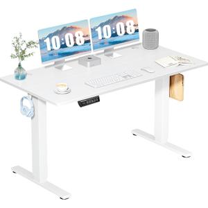 SMUG Adjustable Height Standing Desk 55 Inch Electric Sit Stand Up Down Computer Table Ergonomic Rising Modern Lift Motorized Gaming Desktop Workstation for Work Home Office - Modern White