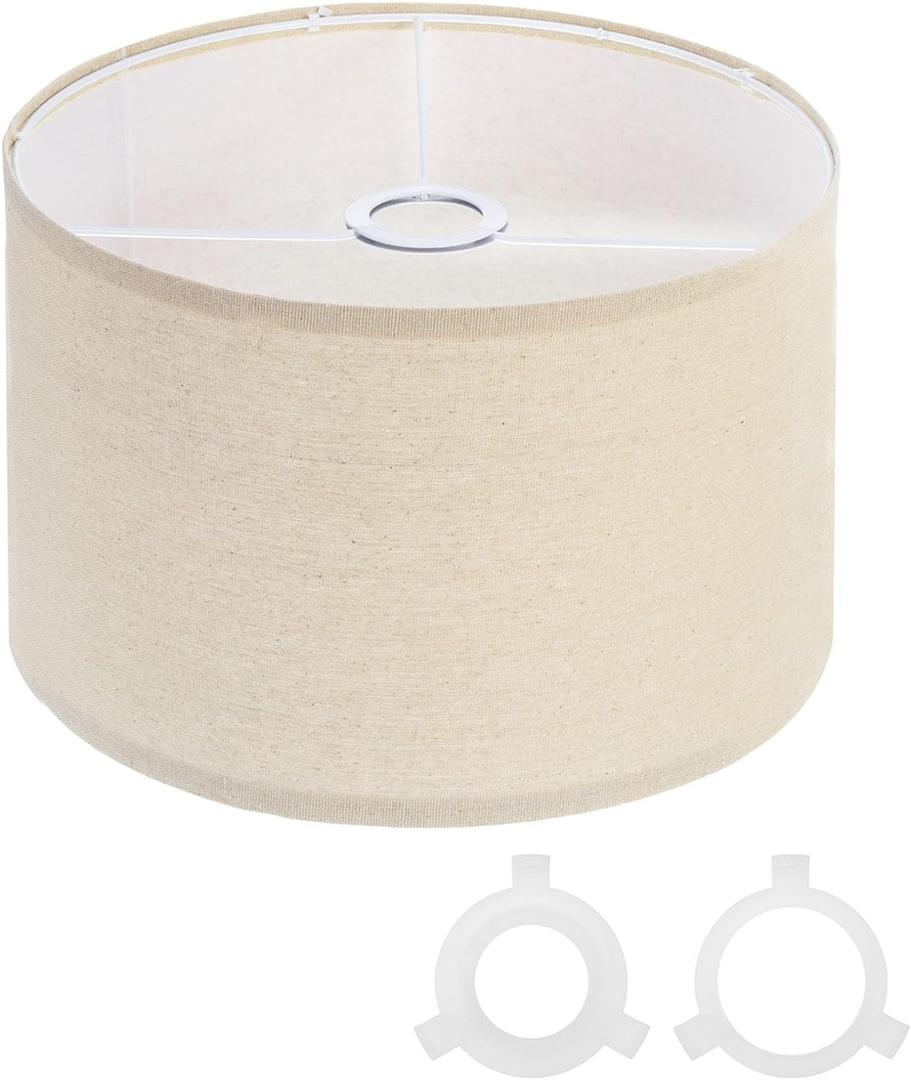 PATIKIL Drum Lamp Shades for Table Lamps 12"x12"x8" Linen Lampshade Easy Assembly Lamp Shade with E27 to E26/E14 Adapters for Floor Lamps Bedside Lamps Pendant Lights, Cream (1.65" Spider)