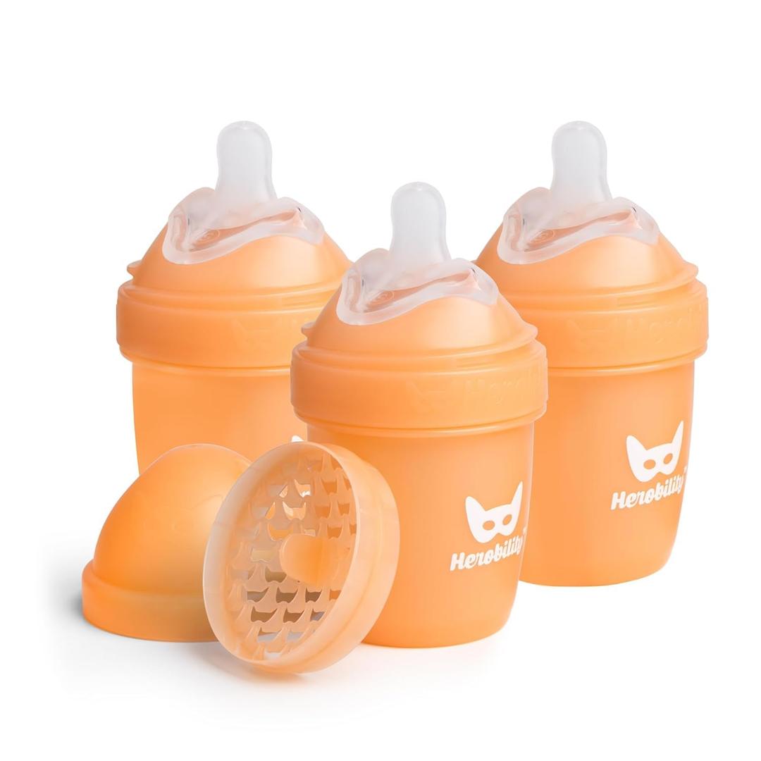 Herobility Double Anti-Colic Baby Bottles  5 fl oz/140ml  3-Pack  Peach