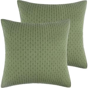 Levtex Home - Cross Stitch Forest Green - Euro Shams Set of Two - (26x26in.), No Insert - Cross Stitched Pattern - Cotton Fabric