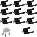 JO.KO 10 Pack Entry Door Lock Set, Square Door Lever for Bedroom, Passage Door Privacy Locking Interior/Exterior Entry Door Knob/Heavy Duty Lock Different Keys (Matte Black)