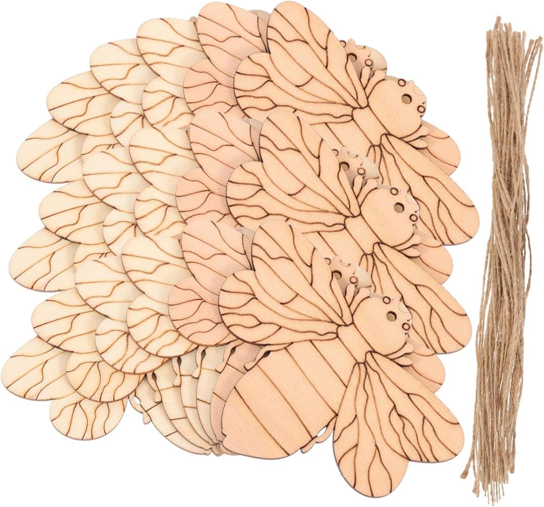 EXCEART 50sets Bee Shape Cutouts Unfinished Wood Craft Chips for Boys and Girls Painting Drawing Embellishment Projects Natural Smooth Finish for Easy Crafting Home Decoration
