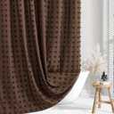 Brown Boho Farmhouse Shower Curtain Woven Fabric Shower Curtain, 72 x 72 Pleat Floral Puffs Tufted Textured Modern Farmhouse Minimalist Shower Curtain Set for Bathroom