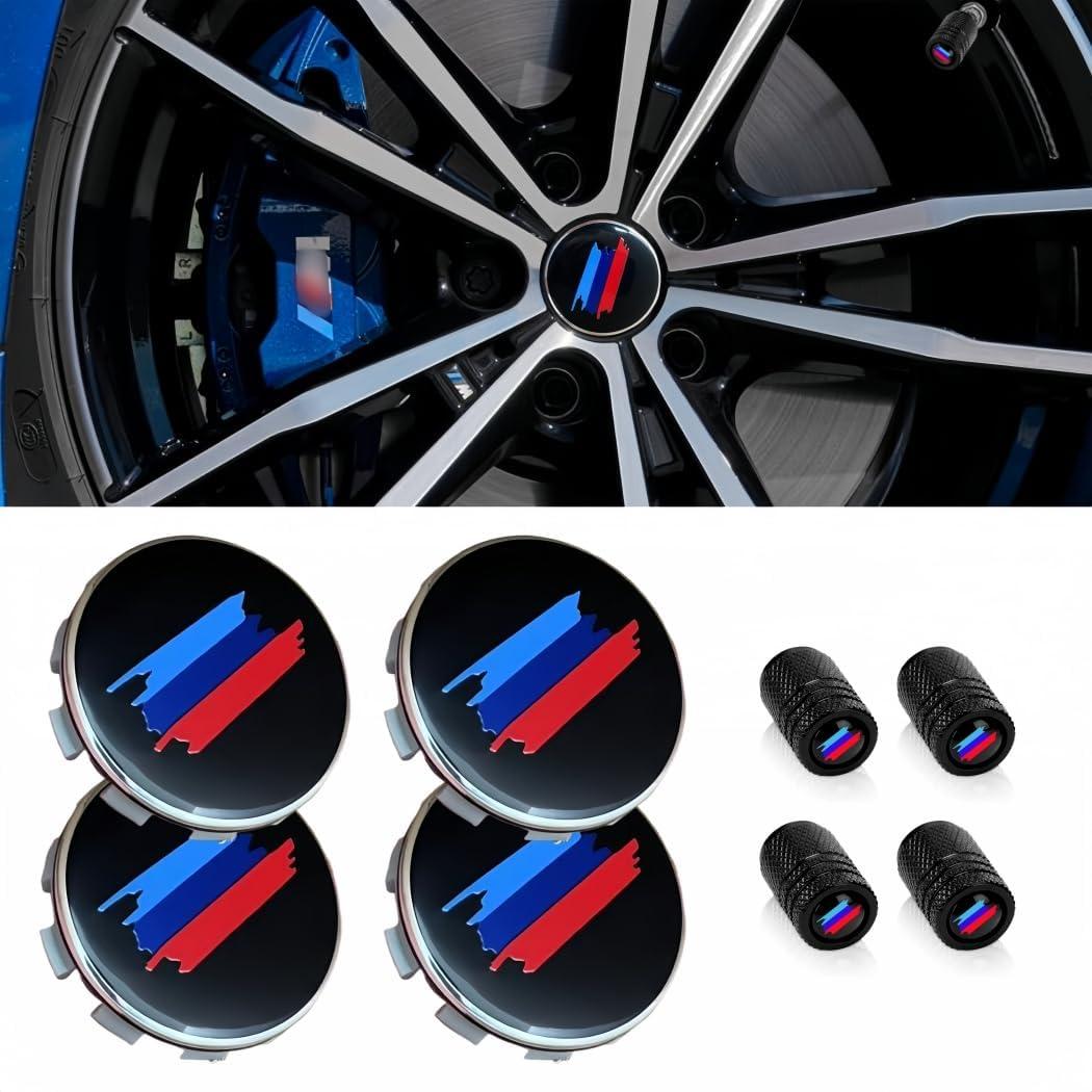 4PCS M 3 Color Wheel Center caps with Same Logo tire Valve caps Cover Original Vehicle Replacement 2.7in/68mm Center Wheel hub Rim Cover