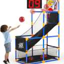 SYNCFUN LED Scoring Arcade Basketball Game Set with Electronic Scoreboard and Cheer Sounds, 4 Balls and Hoop Toys for Ages 3-12 Years Old Indoor Outdoor Sport Play - Easy Set Up