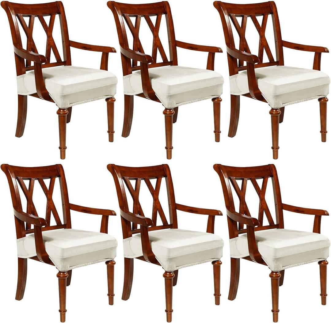 Havawish Large Dining Room Chair Seat Covers with Armrest Dining Chair Slip Covers Protectors(6 Pcs,Beige White)