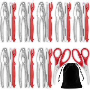 Crab Crackers and Tools, 27-piece Seafood Tools Set, Includes 8 Crab Leg Crackers, 8 Lobster Shellers, 8 Crab Leg Forks/Picks, 2 Seafood Scissors & Storage Bag, Nut Cracker Set