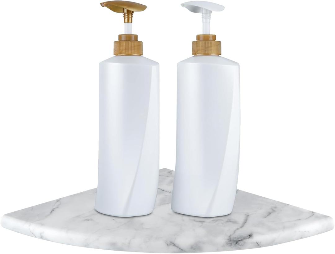 9" Marble Stone Corner Shelf Polished, Wall Mounted Shower Caddy, Floating Shampoo Holder for Bathroom, Kitchen, Living Room (Gray)