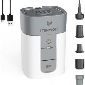ETENWOLF AIR 5 Air Pump for Inflatables, 5200 mAh Portable Electric Air Pump, 4X Quick Inflator Deflator, 4.5 kPa & 720 L/min Pump for Pool Floats, Air Mattress, Vacuum Storage Bags, Camping (White)