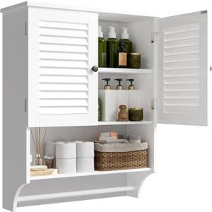 ChooChoo Medicine Cabinet, Bathroom Wall Cabinet, 2 Doors Over The Toilet Space Saver Storage Cabinet with Large Space, White, 23.6"L x7.9"W x27.5"H