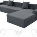 ZNSAYOTX Sectional Couch Covers, Stretch Jacquard Slipcovers with Elastic Bottom for L-Shape Sectional Sofa, 2 Pcs Pet Friendly Modular Sofa Protector (3 Seat Couch + 3 Seat Chaise, Dark Grey)