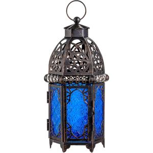 NEEDOMO Hanging Moroccan Lantern, 12.8'' Vintage Candle Holder, Metal Lanterns Decorative Indoor Outdoor, Table, Patio, Porch, Shelf, Gothic Home Decor (Blue, Large Size)