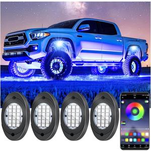 4 Pods RGB LED Rock Lights, Underglow Multicolor Neon Light Kit, Wheel Well Light with APP Control & Music Mode, Under Glow Lights for Trucks,Jeep,SUV,Golf Cart,ATV,Pickup Off Road,12V