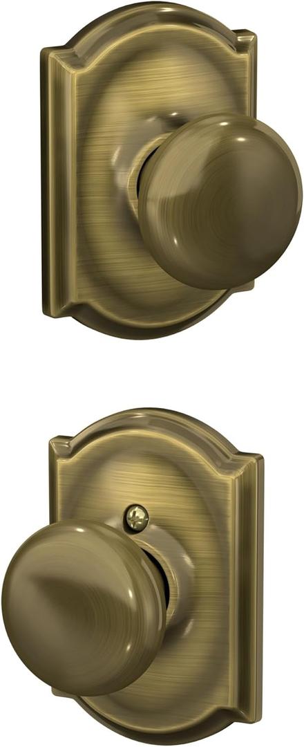 SCHLAGE F10 PLY 609 CAM Camelot Collection Plymouth Passage Knob, Antique Brass