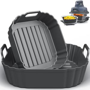 Square Silicone Air Fryer Liners for Ninja Crispi FN101GY FN101SG FN101ST FN101MT FN101PL for 4Qt & 6Cup, Reusable Basket Trays, 4-in-1 Portable Glass Airfryer Accessories
