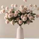 HyeFlora Fake Kiku Flowers, Faux Silk Pompon Mums Artificial Flowers, Chrysanthemum Stems Floral Arrangement Dried Flowers Vintage Decorative Indoor Home Decor Beige (Vase not Included)