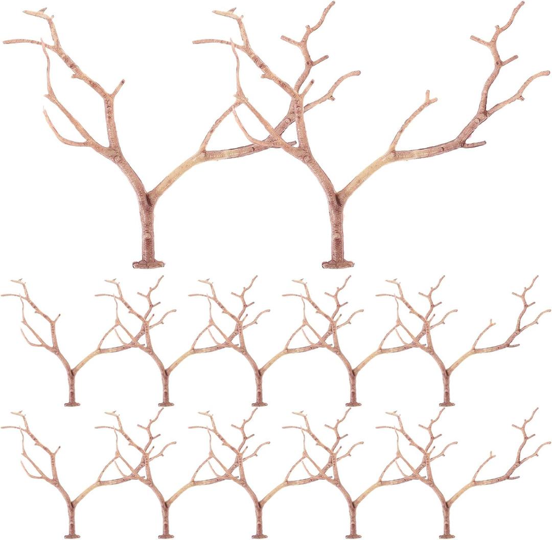 HOMSFOU 12pcs Artificial Antler Shaped Tree Branches Light Brown Plastic Twigs for DIY Crafts Floral Arrangements Headband Decorations Wedding Decor