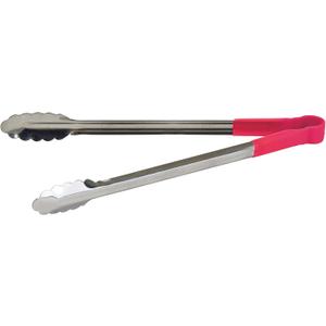 Winco 16" Stainless Steel Serving Tongs with Non-Slip Handle, Red