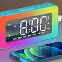 AFEXOA RGB Night Light Alarm Clock for Kids, Teenagers, Adults, Mirrored Clock with Dual Alarms, Snooze, LED Display, USB Charger, Small Dimmable Alarms for Bedtime