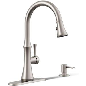 Kohler R28706-SD-VS Kaori Single Handle Kitchen Faucet with Pull Down Sprayer and Soap Dispenser, Vibrant Stainless