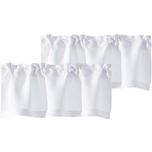 Chyhomenyc White Valances for Window, Light Filtering Short Curtains for Kitchen Bedroom Living Room, Rod Pocket Top Small Window Treatment Valance RV Bunk Panels, 40" Wx14 L, 2 Pieces