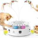 Potaroma Cat Toys 3in1 Automatic Interactive Kitten Toy, Fluttering Butterfly, Moving Feather, Track Balls, Dual Power Supplies, USB Powered, Indoor Exercise Kicker (Bright White)