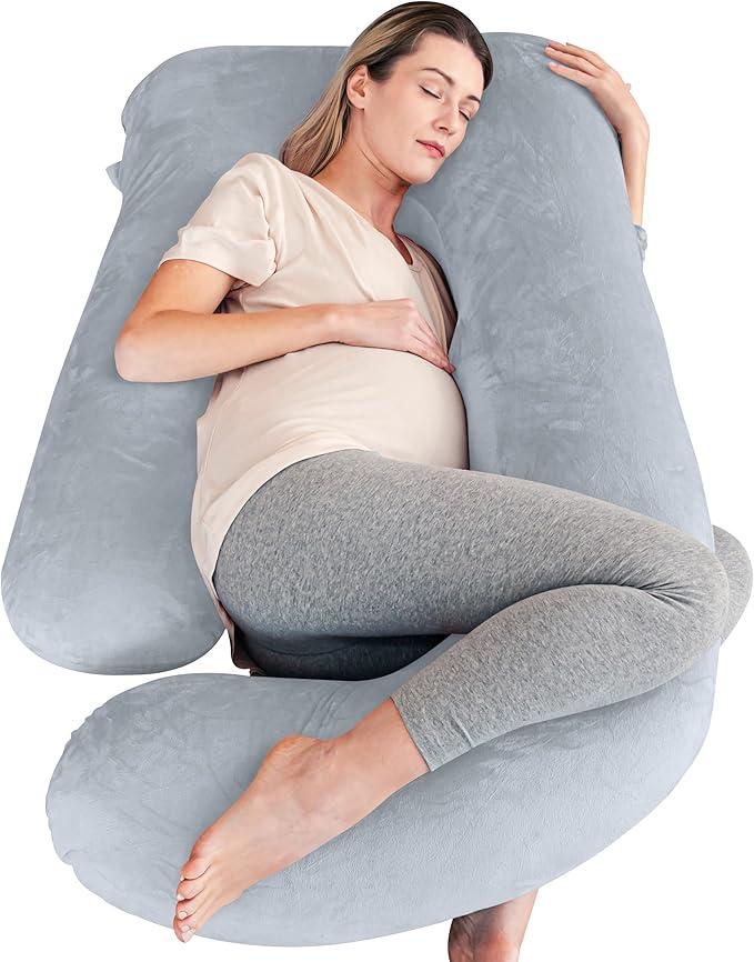 Cute Castle Pregnancy Pillows, Soft U-Shape Maternity Pillow with Removable Cover - Full Body Pillows for Adults Sleeping - Pregnancy Must Haves - Jumbo 57 Inch - Light Grey