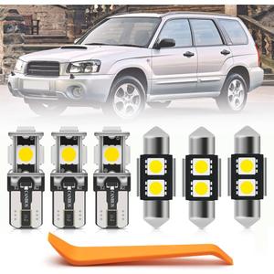 8pcs Interior LED Lights Bulb Kit for Subaru Forester 1998 1999 2000 2001 2002 2003 2004 2005 2006 2007 2008 Super Bright 6000K White LED Interior Light Bulbs Package + Install Tool