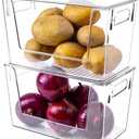 2 Pack Large Stackable Storage Bins, Plastic Container Organizer with Open Front, Pantry Organizers and Storage for Potato, Onion, Fruit and Vegetable, Clear Kitchen Laundry Organizer with Lid
