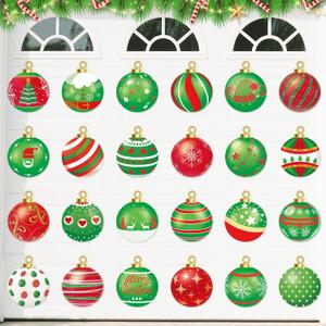 Garage Door Christmas Decorations, 24PCS Large Merry Xmas Balls Magnets for Outdoor, Magnetic Holiday Decor for Garage, Car, Refrigerator, Mailbox (Green Red Balls)