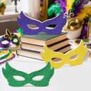 Glitter Masks Wooden Table Decoration Signs - 3Pcs Wood Masks Carnival Tiered Tray Decorations, Glittery Table Centerpieces Decor for Mardi Gras Party Gift Home Shelf, Green Purple Yellow 8x4in