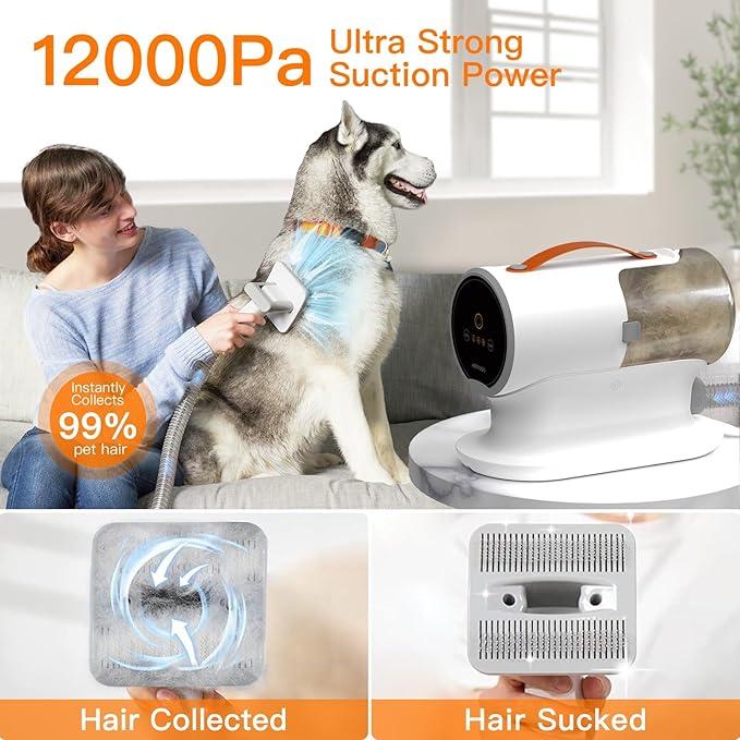 AIRROBO Dog Grooming Vacuum, Dog Grooming Kit,12000Pa Strong Pet Vacuum, 2L Large Capacity Vacuum for Shedding Grooming Hair, Quiet,PG100 (White)
