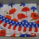 XCHI America Stars Red Blue Flowers Patriotic 4th of July Memorial Day Independence Day Tablecloth Round Washable Table Covers for Home Party Decorations 60x60 Inch