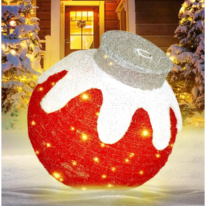 BRIGHTDECK Outdoor Christmas Ornaments, Lighted Pop-Up Outdoor Holiday Ball Decoration with 80 LED Lights, 8 Light Modes, Lighted Collapsible Holiday Decorations for Yard, Home (RED)