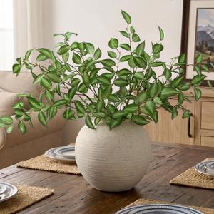 Waipfaru 5PCS Greenery Stems for Vases, 32.7 inch Artificial Eucalyptus Green Fake Leaves Branches, Faux Olive Silk Plants for Centerpieces Vase Filler Home Kitchen Pottery Barn Decor