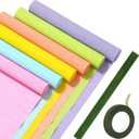 Gersoniel 57 Pcs Crepe Paper Flower DIY Kits 6 Rolls 35g Crepe Paper Sheets 50 Pcs Floral Iron Wire 10 Inch x 8 Feet 1 Roll 50 Meter for Birthday Party Wedding(Macaron Series)
