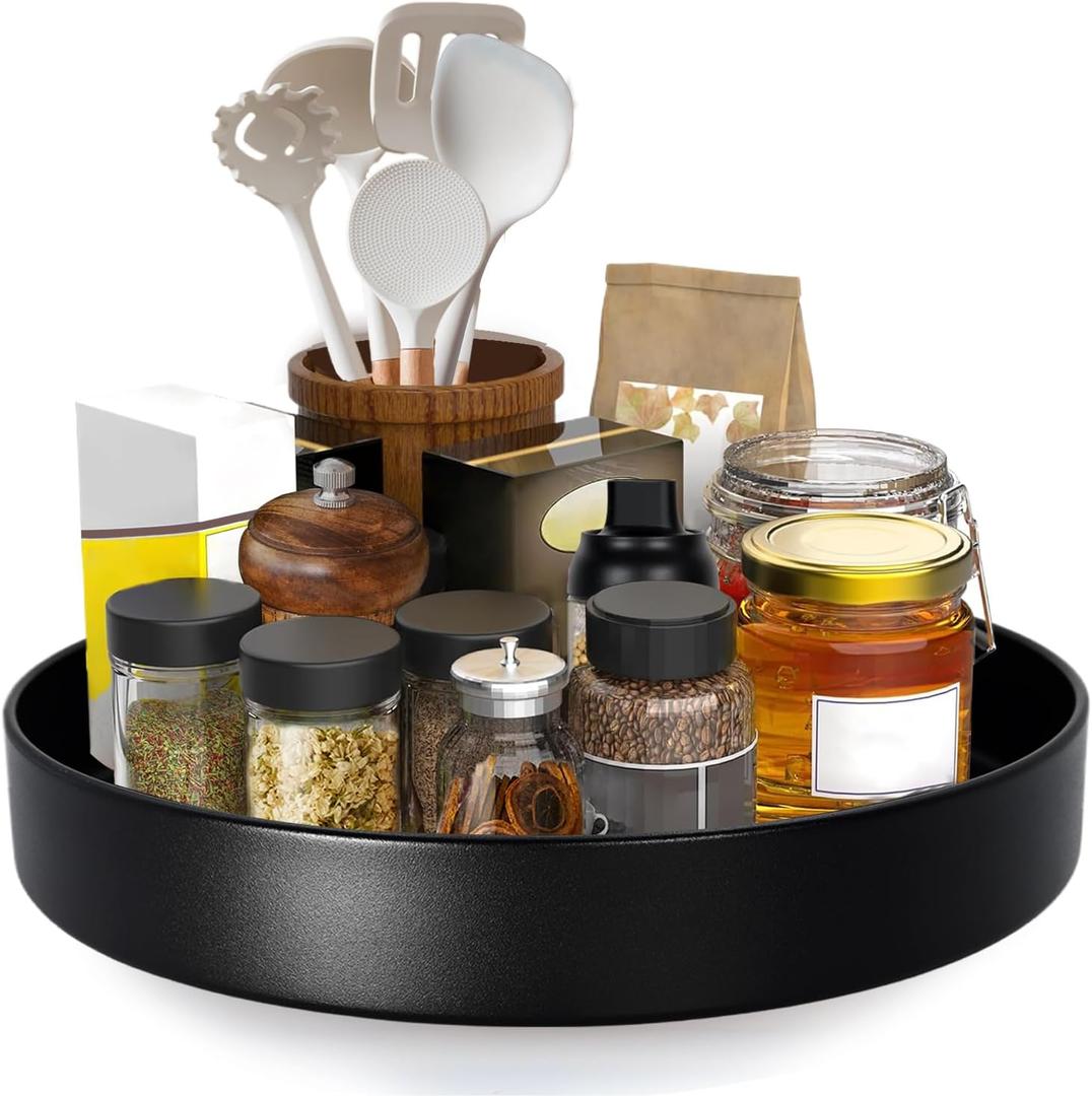 Metal Lazy Susan Organizer, 12 Inch Anti-Rust Turntable for Cabinet, Kitchen, Dining Table, Bathroom  Rotating Spice Rack, Spinner Storage, Round Carousel Organizer for Countertop Black (1 Tier-1 Pack)
