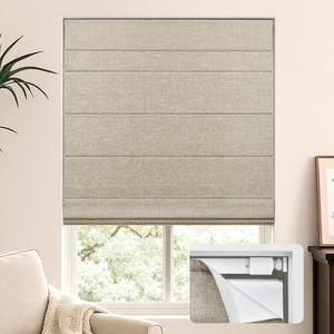 LazBlinds No Drill Cordless Roman Shades for Windows, 32" W x 60" H, Beige