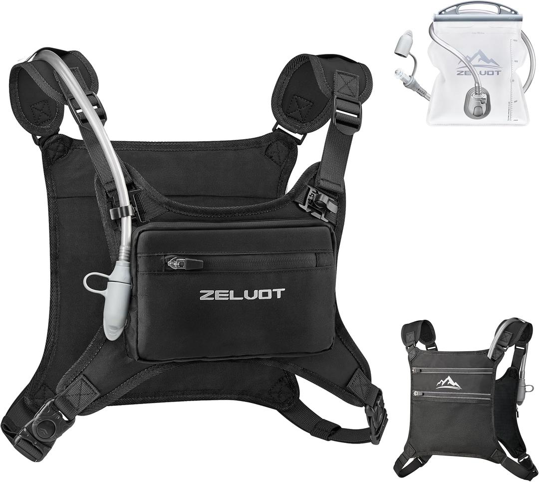 Zelvot Running Vest with 1L Water Bladder, USA Original Patent, Adjustable Reflective Running Hydration Vest, Lightweight Chest Pack for Men Women for Hiking, Cycling (Black, M/L)