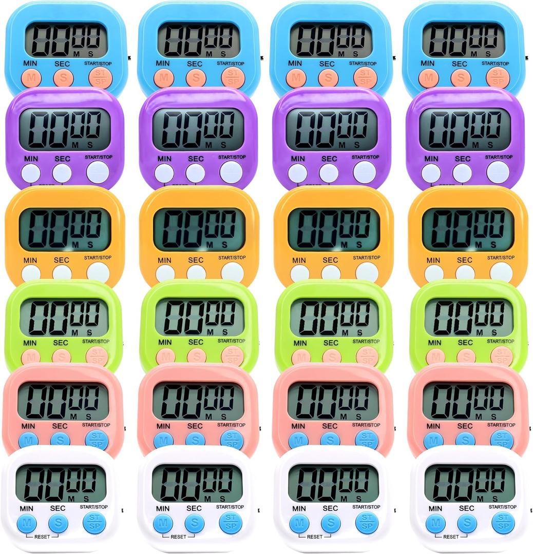 24 Pack Multi-Function Electronic Timer - Kitchen Timer,Magnetic Digital Timers,Big LCD Display, ON/Off Switch,Extensively Use in Cooking,Gym, Meeting, Classroom,Kitchen,Study,Work,Outdoor Activities