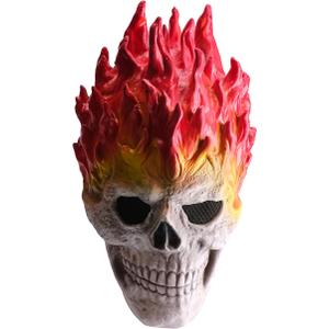 Flame Skull Halloween Mask - Realistic Latex Full Head Skeleton Mask with Flame Hair