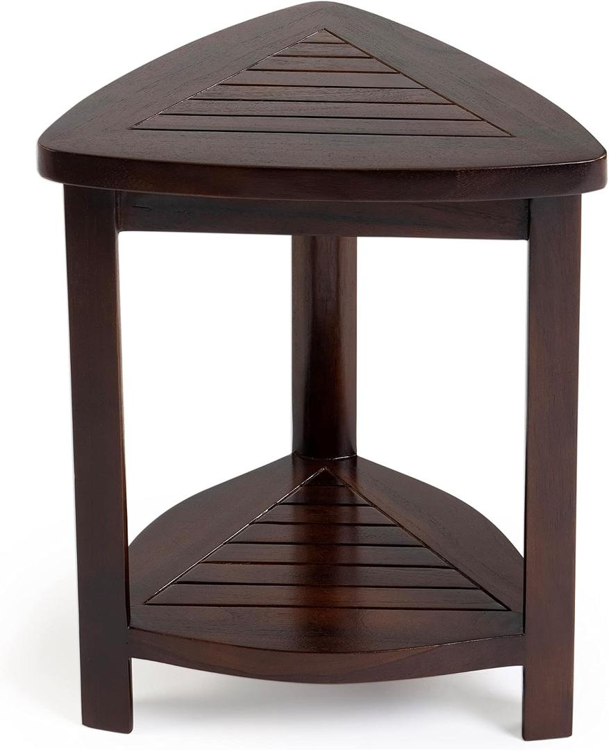 ALA TEAK Wood Bath Spa Shower Stool Corner Bench Stool Fully Assembled