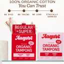August Organic Tampons, 72-Pack Super & Super+ Non-Toxic Tampons for Women