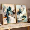 2 x Modern Abstract Line Canvas Wall Art Minimalist Blue Green Texture Wall Decor Picture Mid Century Gray Geometric Painting Print Graffiti Poster Artwork for Living Room Bedroom Office Decorate,Unframed (16L''x12W'')