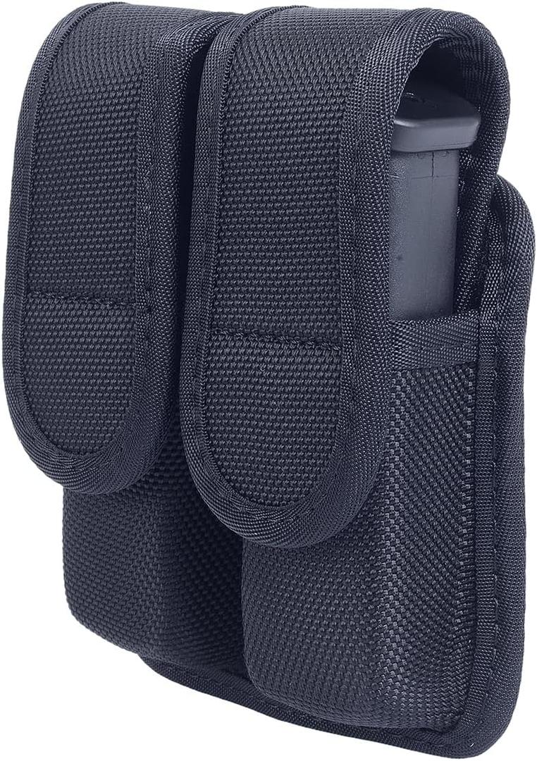 Molded Double Mag Pouch Tactical Universal Magazine Holder Fits Pistol Mag Single or Double Stack IWB or OWB Mag Pouch Law Enforcement Duty Mag Holder With Removable Top Cover and Hidden Snap