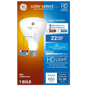 GE Color Select LED Light Bulb, 65 Watt Eqv, Daylight or Soft White, BR30 Indoor Floodlight (Pack of 1)