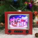 MOMENTS IN TIME Red Retro TV with Snowy Village Home Scene (Animated Snowman) with LED Lights 6" H, 8 Classic Carols Christmas Music Battery Operated Hand-Painted Resin Polyresin Injection Plastic (19145)