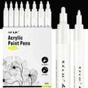 SFAIH Acrylic White Paint Pens - 8 Pack 2-3MM Medium Tip & 0.7MM Extra Fine Paint Marker for Rock Painting, Wood, Metal, Fabric, Plastic, Canvas, Glass, Ceramic, Diy Crafts, White Out Pen